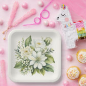 水彩ローズブーケ ペーパープレート (パーティー)