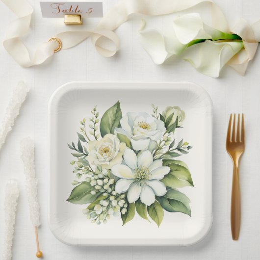 水彩ローズブーケ ペーパープレート (ウェディング)