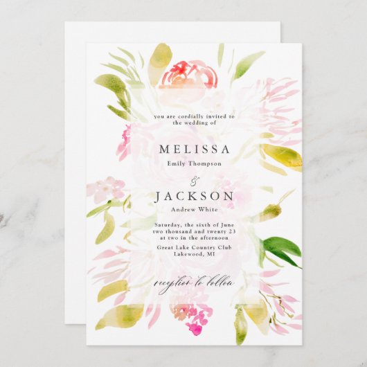 水彩ローズブーケ 招待状 (正面/裏面)