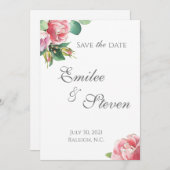 水彩ローズボーダー結婚発表 招待状 (正面/裏面)