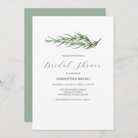 水彩ローズマリーブライダルシャワー招待状 (正面/裏面)