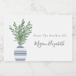 水彩ローズマリー&ブルーストライプの花瓶 フードラベル