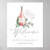 水彩ローズワインボタニカルイベントウェルカムサイン ポスター (正面)