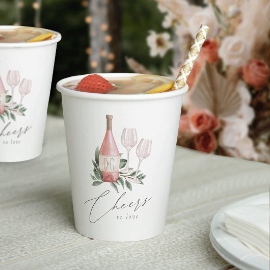 水彩ローズワインボタニカル ラブを祝って 紙コップ