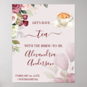 水彩ローズ ティーブライダルシャワー ウェルカムサイン ポスター (正面)