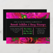 水彩ローズ ピンク ネオン 結婚式招待状 招待状 (正面/裏面)