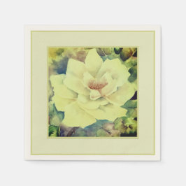 水彩ローズ フラワーナプキン — セージ＆アイボリー ガーデン スタンダードカクテルナプキン