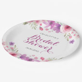 水彩ローズ フラワーブライダルシャワー ペーパープレート (アングル)