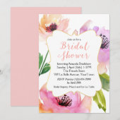 水彩ローズ フラワーブライダルシャワー 招待状 (正面/裏面)