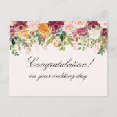水彩ローズ フラワー ウェディング  congratulation ポストカード (正面)