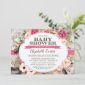 水彩ローズ フラワー＆レース ボヘミアンバビーシャワー 招待状 (スタンド正面)