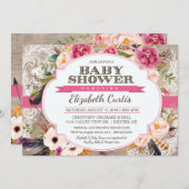 水彩ローズ フラワー＆レース ボヘミアンバビーシャワー 招待状 (正面/裏面)