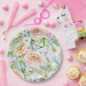 水彩ローズ フローラル ガーデンパーティー ウェディング ペーパープレート (パーティー)