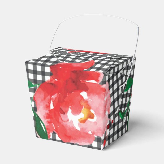 水彩ローズ ブラックホワイトチェック テイクアウト フェイバーボックス (正面サイド)