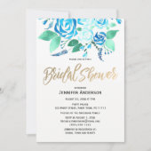 水彩ローズ ブルー グリーン ブライダルシャワー 招待状 (正面)