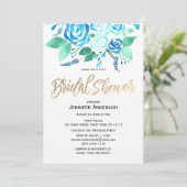 水彩ローズ ブルー グリーン ブライダルシャワー 招待状 (スタンド正面)
