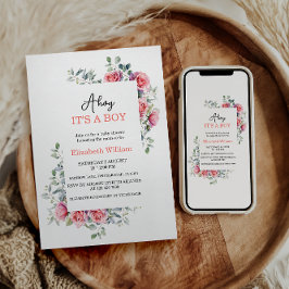 水彩ローズ＆ユーカリ ベビーシャワー 招待状