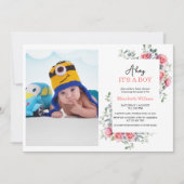 水彩ローズ＆ユーカリ ベビーシャワー 招待状 (正面)