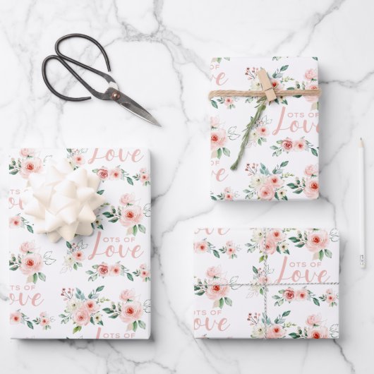 水彩ローズ ラブ 包装紙 シート (正面)