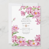 水彩ロータスフラワーインディアンブライダルシャワー 招待状 (正面)