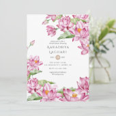 水彩ロータスフラワーインディアンブライダルシャワー 招待状 (スタンド正面)