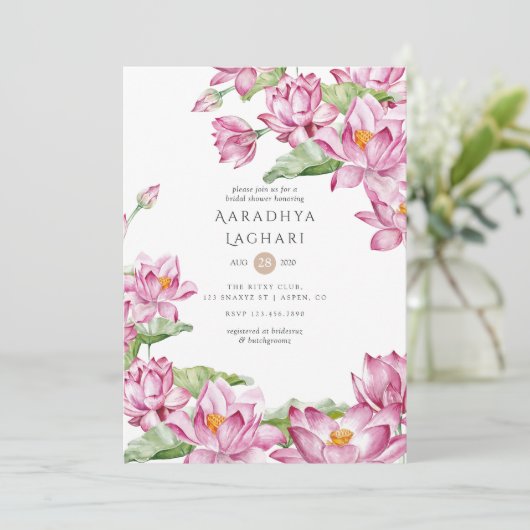 水彩ロータスフラワーインディアンブライダルシャワー 招待状 (スタンド正面)