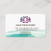 水彩ロータスフラワーグリーンティール(緑がかった色)(ばちゃばちゃ)跳ねるヨガ 名刺 (裏面)