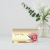 水彩ロータスフラワー金ゴールドヨガインストラクター 名刺 (スタンド正面)