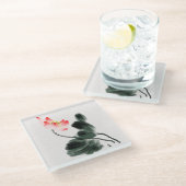 水彩ロータスフローラチノワセリーインクの洗いアート ガラスコースター (アングル)