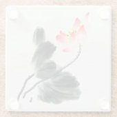 水彩ロータスフローラチノワセリーインクの洗いアート ガラスコースター (裏面)