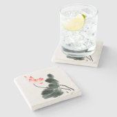 水彩ロータスフローラチノワセリーインクの洗いアート ストーンコースター (横)