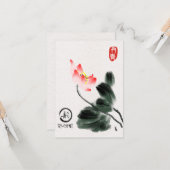 水彩ロータスフローラフリーハンドスケッチ カード (正面/裏面インサイチュ)