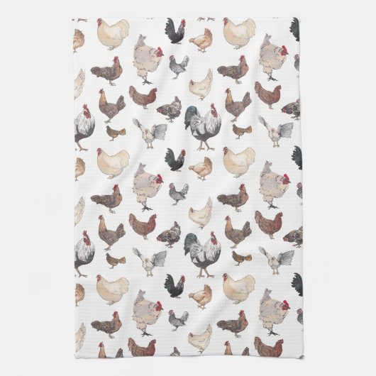 水彩ローターと鶏 キッチンタオル (縦)