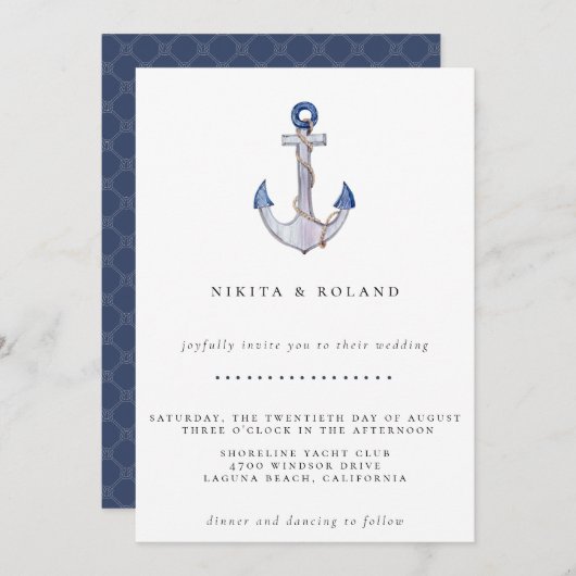 水彩ロープいかり結婚式招待状 案内状 (正面/裏面)