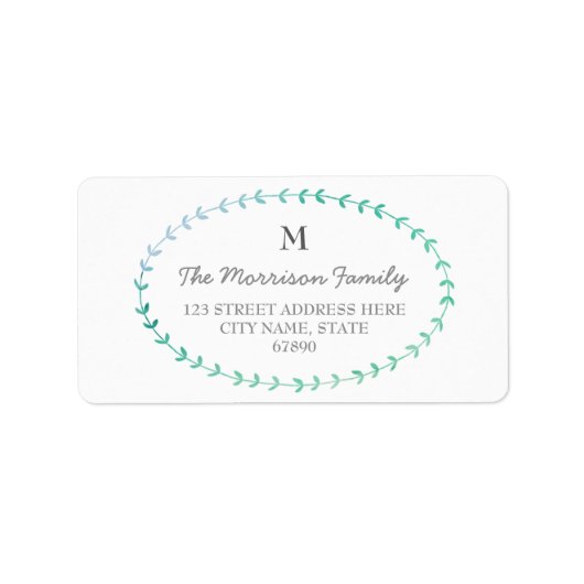 水彩ローレルリースモノグラム住所 シール (正面)