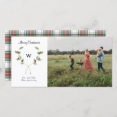 水彩ローレル&プレイドフォトクリスマスカード シーズンカード (正面/裏面)