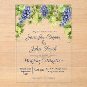 水彩ワイナリーグレープつる植物ヴィネヤードズ結婚ズ アクリル招待状 (正面)