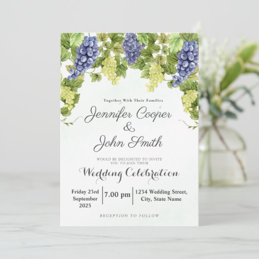 水彩ワイナリーグレープつる植物ヴィネヤードズ結婚ズ 招待状 (スタンド正面)