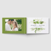 水彩ワイルドグリーンの葉の写真結婚の ゲストブック (全面)