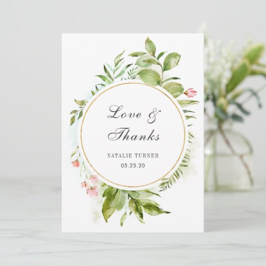 水彩ワイルドグリーンの葉の愛とカー感謝していド サンキューカード (スタンド正面)