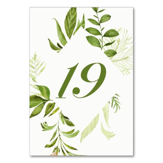 水彩ワイルドグリーン葉テーブル番号19カード テーブルナンバー (裏面)
