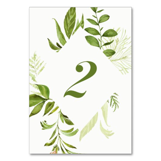 水彩ワイルドグリーン葉テーブル番号2カード テーブルナンバー (正面)