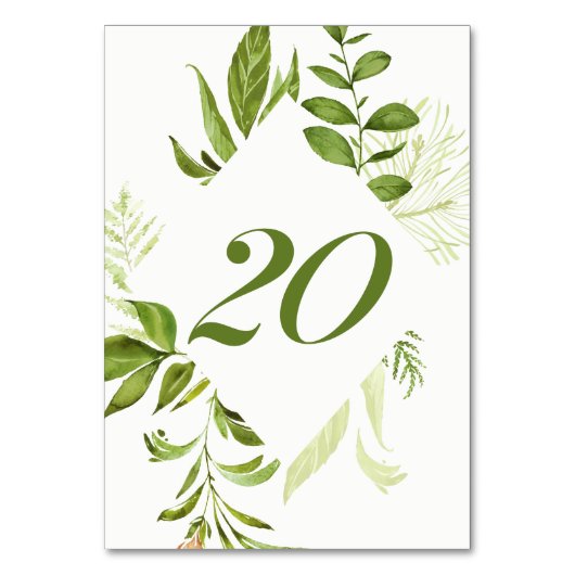 水彩ワイルドグリーン葉テーブル番号20カード テーブルナンバー (裏面)