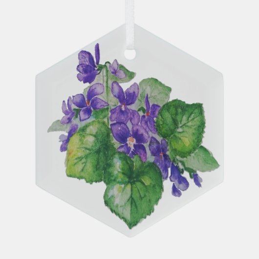 水彩ワイルドバイオレットガーデンフラワーフローラアート ガラスオーナメント (裏面)