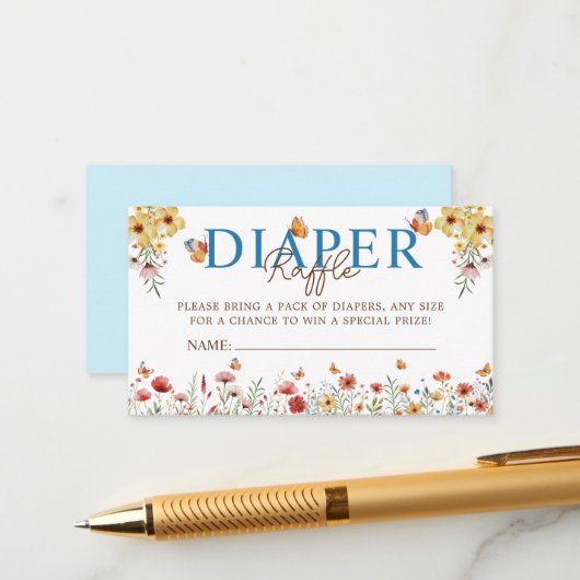 水彩ワイルドフラワーおむつラッフルベビーシャワー エンクロージャーカード (正面/裏面インサイチュ)