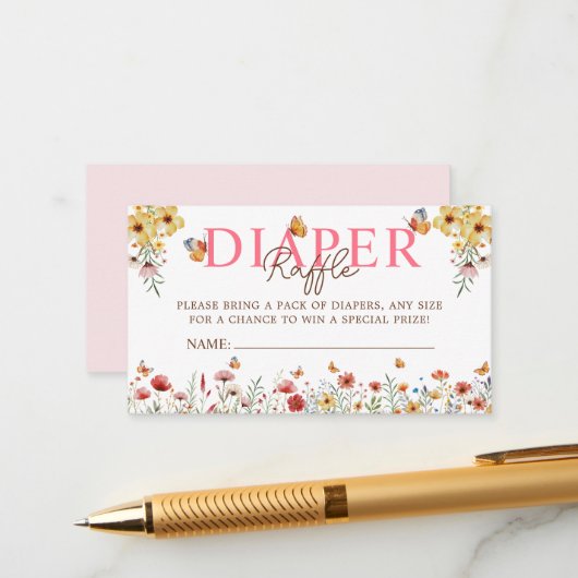 水彩ワイルドフラワーおむつラッフルベビーシャワー エンクロージャーカード (正面/裏面インサイチュ)