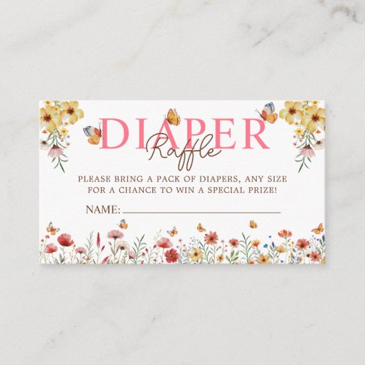 水彩ワイルドフラワーおむつラッフルベビーシャワー エンクロージャーカード (正面)