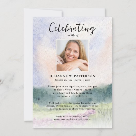 水彩ワイルドフラワーお祝いの写真 招待状 (正面)