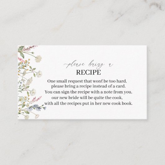 水彩ワイルドフラワーお願いレシピカードb エンクロージャーカード (正面)