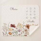 水彩ワイルドフラワーかわいらしマイルストーンベビー シェルパブランケット (正面(横))